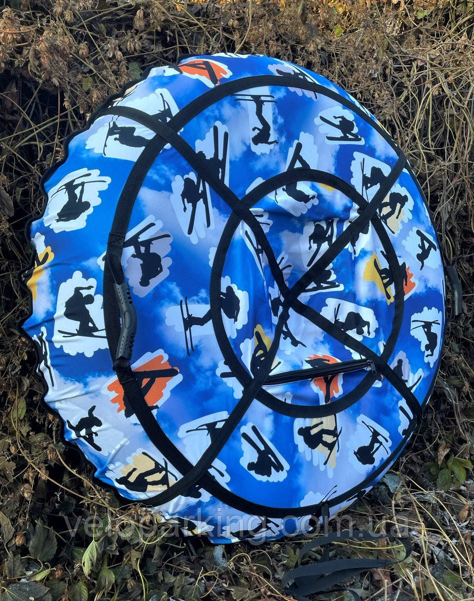 Тюбінг (ватарушка) 100 і 120 см, з камерою, надувні санки дитячі, крижана пВХ, плюшка синій космос небо