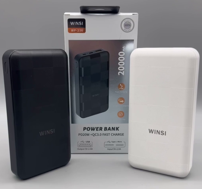 🖤Повербанк PowerBank WINSI WP236 20000mAh PD20W+QC FAST CHARGE, портативний зарядний пристрій, Чорний, фото 1