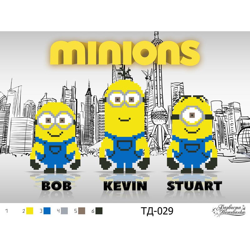 Схема картини "Боб, Кевін та Стюарт" (серія: Міньйони (Посіпаки)) для вишивки бісером на тканині (ТД-029), фото 1