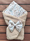 Зимовий стильний конверт - плед «Тедді Тваринки» для малюка з бантиком 100х80 см BST Бежевий з принтом, фото 2