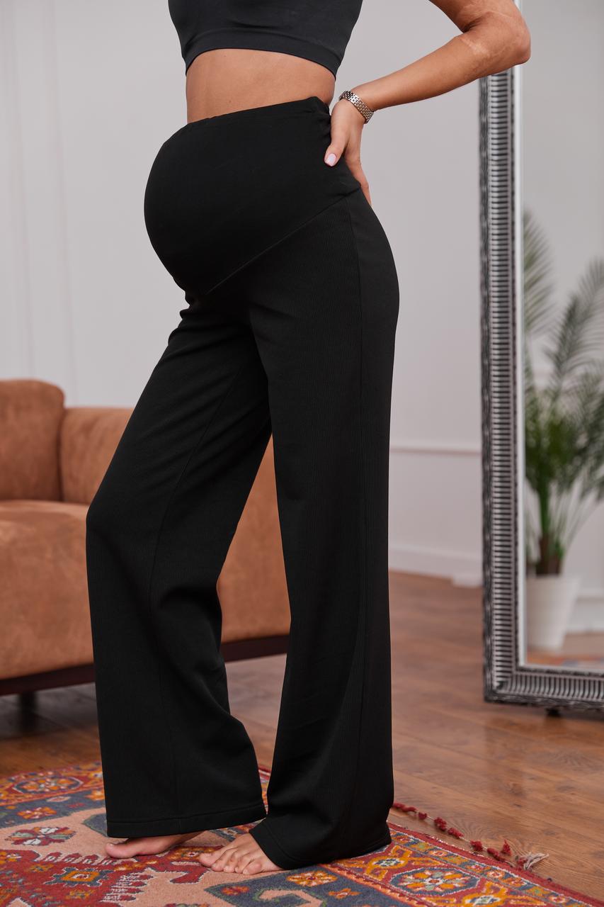 Трендові теплі штани для вагітних в рубчик Foggia XS (40) Lullababe Чорний, фото 1