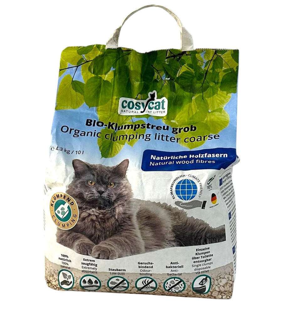 Наповнювач для котячого туалету комкуючий з деревної фібри CosyCat bio clumping litter 10л/4,3кг - середні гранулы