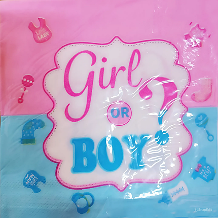 Серветки святкові на Гендер Паті Girl or Boy 20шт | Рожевий Блакитний, фото 3