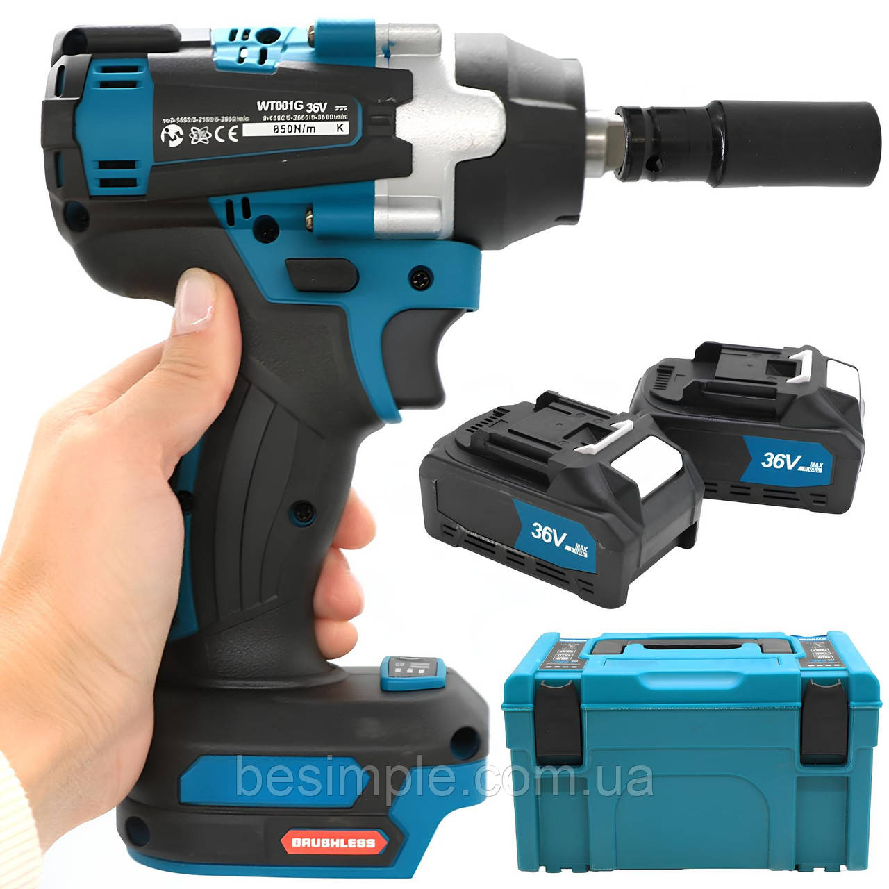 Акумуляторний гайковерт у кейсі + 2 акумулятори 36V, WT001G / Ударний гайковерт / Безщітковий гайковерт, фото 1