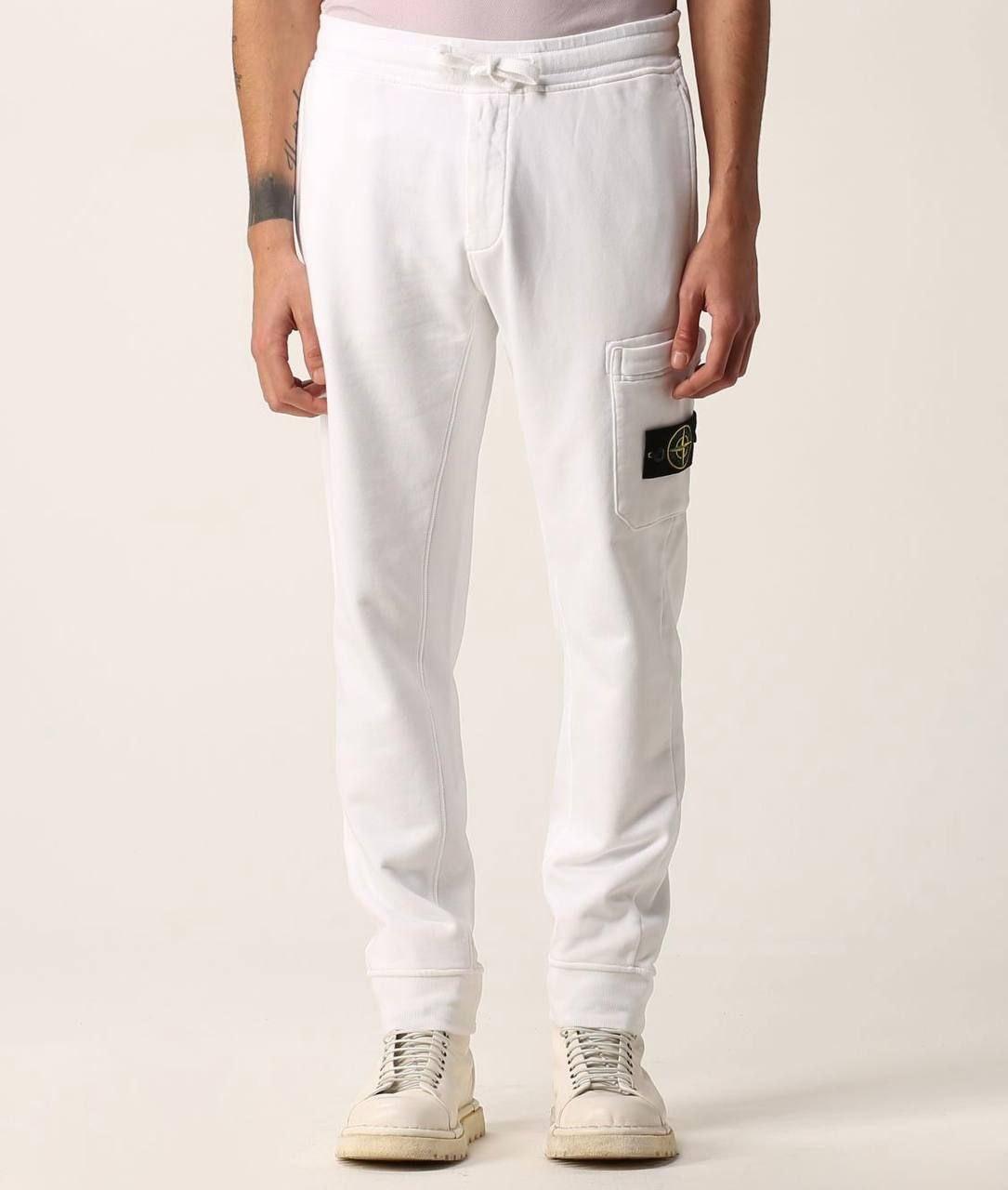 Спортивні штани чоловічі зимові Stone Island теплі штани на флісі стон айленд білі, фото 1