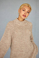 Светр жіночий вовна мохер прямий теплий розрізи 42/52 бежевий