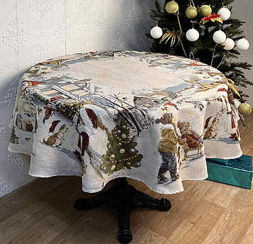 Скатертина новорічна гобеленова Verolli в коробці ø160 см кругла Туреччина