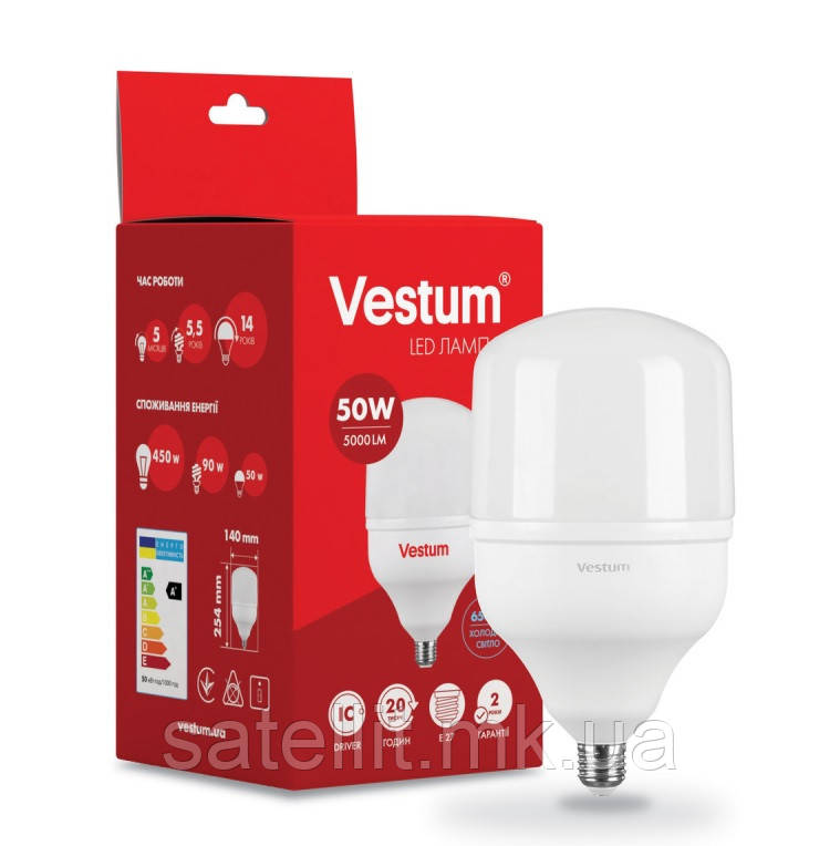 Ел. лампа LED Е27 50 Вт 6500K Vestum, 1-vs-1604