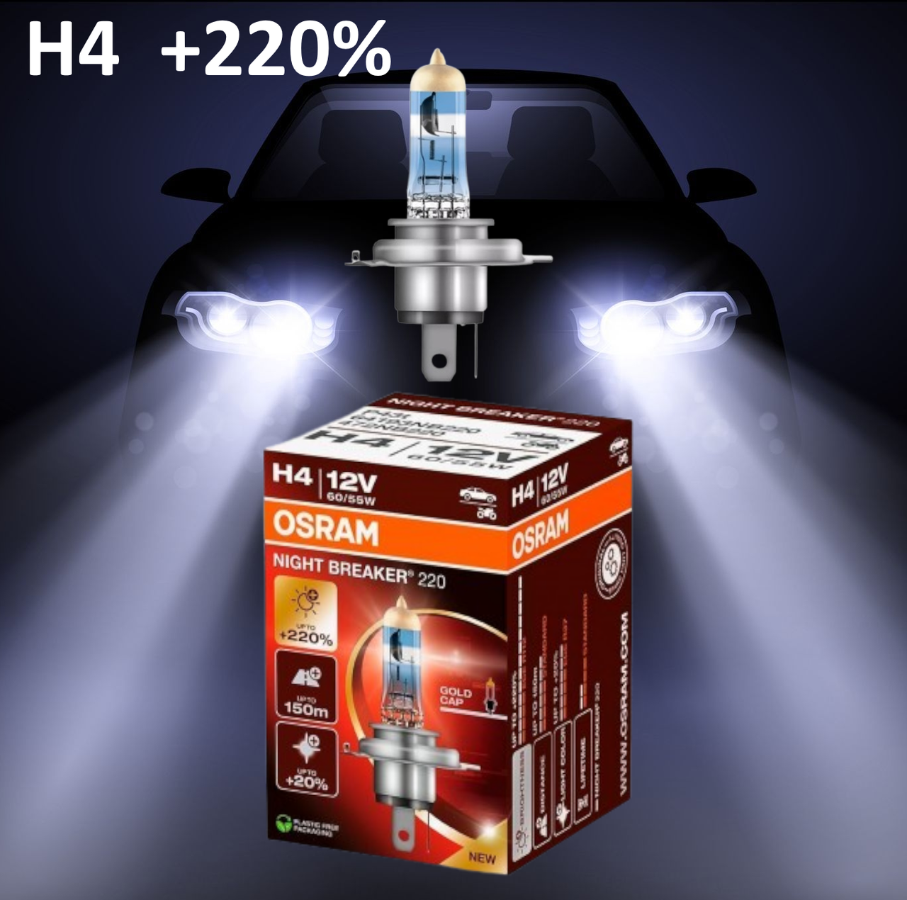 Галогенная лампа OSRAM Night Breaker H4 +220 1шт