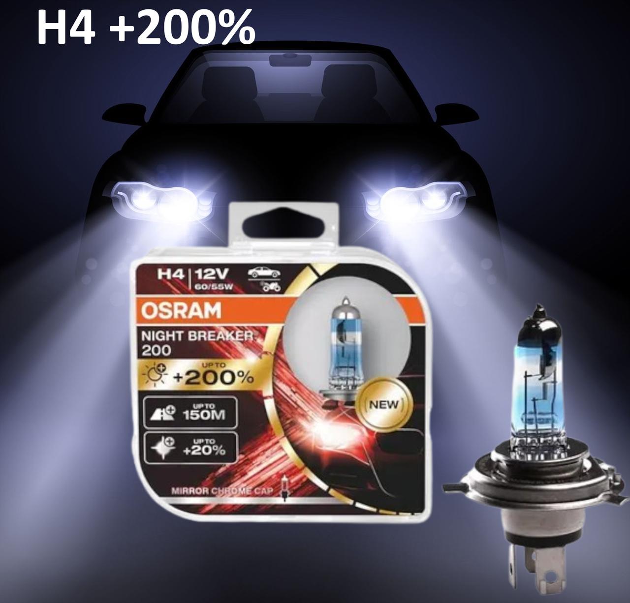 Автолампа галогенна Osram Night Breaker H4 +200% 12 V 2 шт.