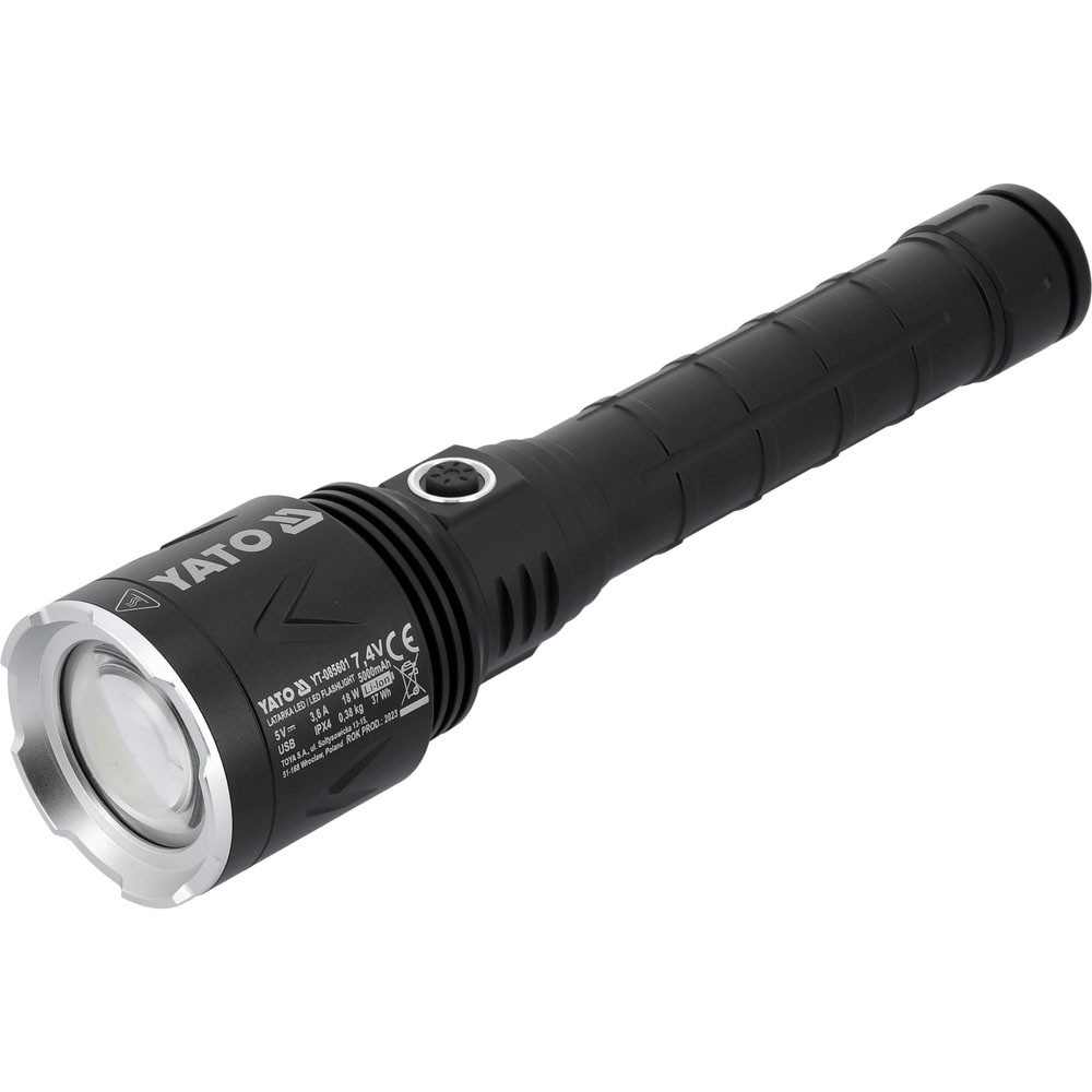 Ліхтар LED-діодний акумулятор Li-Ion 7.4 В (5 Ач) режими 8000/4500/1150 Lm (зарядка від USB) Yato YT-085601, фото 1