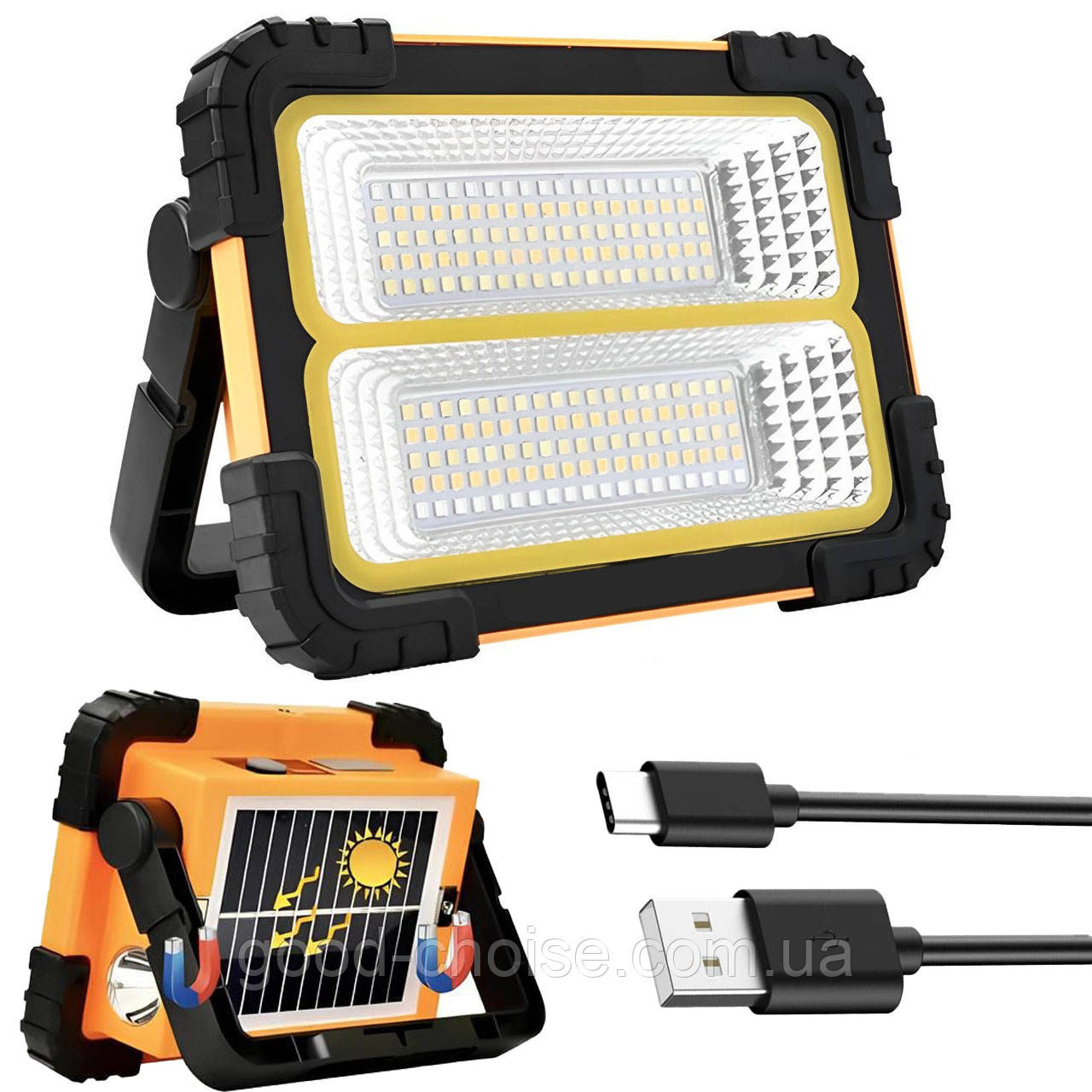 Ліхтар на сонячній панелі 3600mAh, з USB, Working Lamp JN-883 / Акумуляторний ліхтар прожектор