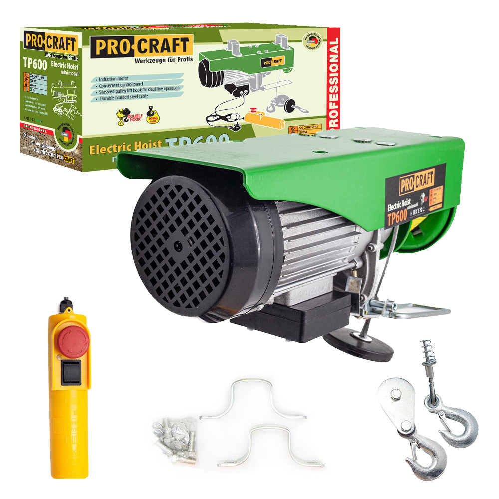 Підйомник (тельфер) Procraft TP600, 1200 Вт, 300/600 кг, 10/5 м/хв, 20 м