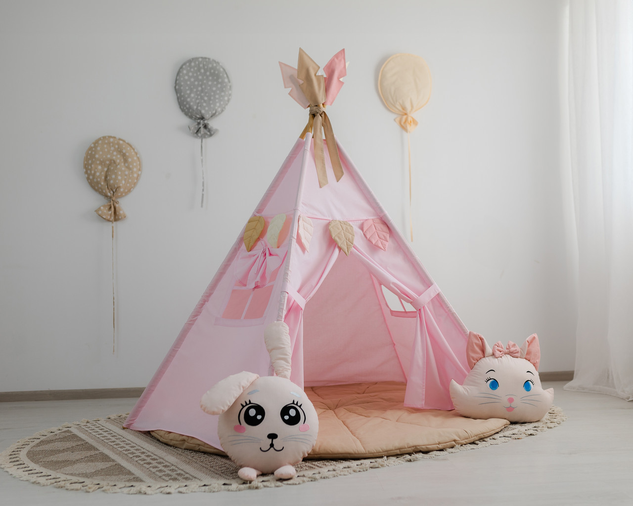 Вігвам для дітей Пухнасті друзі з об'ємним ковриком. Повний комплект, фото 1
