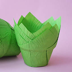 Форма паперова для випічки (для зефірних квітів) Тюльпан зелена 50х60/85 мм, 10 шт