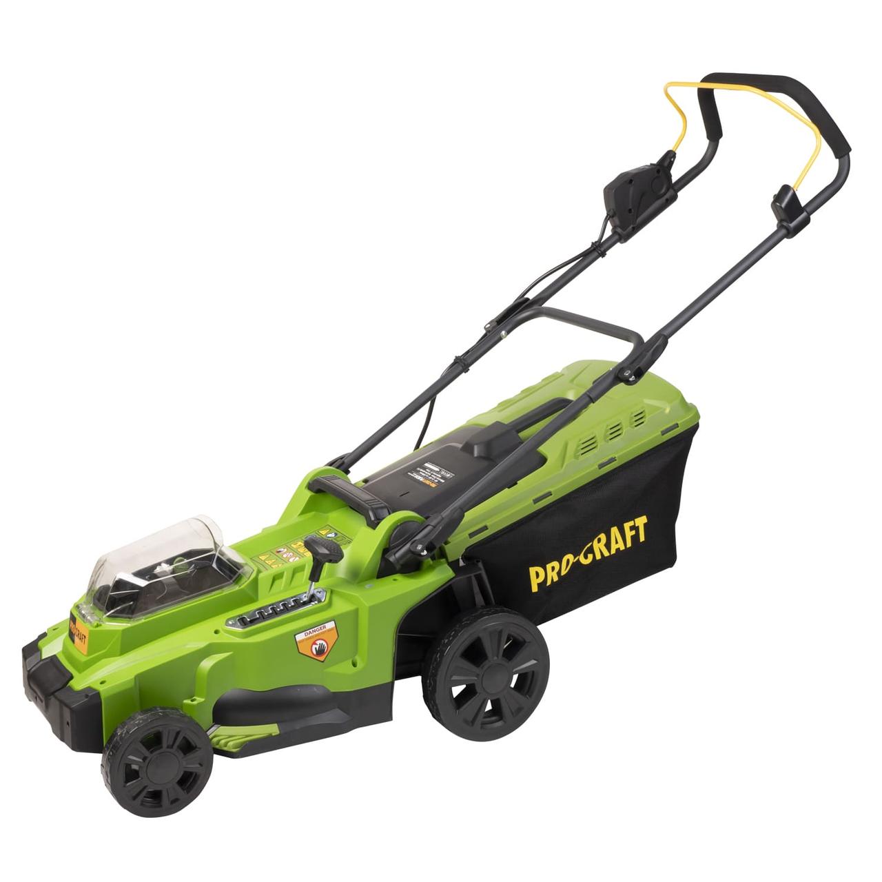 Акумуляторна газонокосарка Procraft PLM20 (без АКБ та ЗП) 2 х 20В, 3300 об/хв, від 25мм до 75мм, 370 мм, травозбірник 35 л