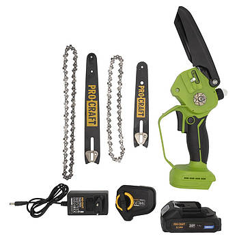 Акумуляторна міні пила Procraft PKA44 (1 акб), 20 В, 4600об/хв, шина 6", 8" (152 мм/203 мм), крок 1/4 '', безщітковий