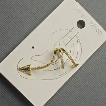 Сережка Каф на вушко золотистий метал 15х35мм+- білі стрази