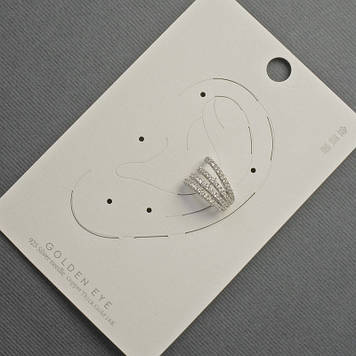 Сережка Каф на вушко сріблястий метал 10х14мм+- білі стрази