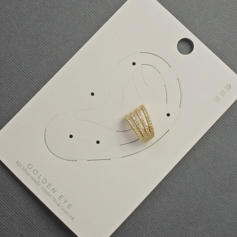 Сережка Каф на вушко золотистий метал 10х14мм+- білі стрази, фото 1