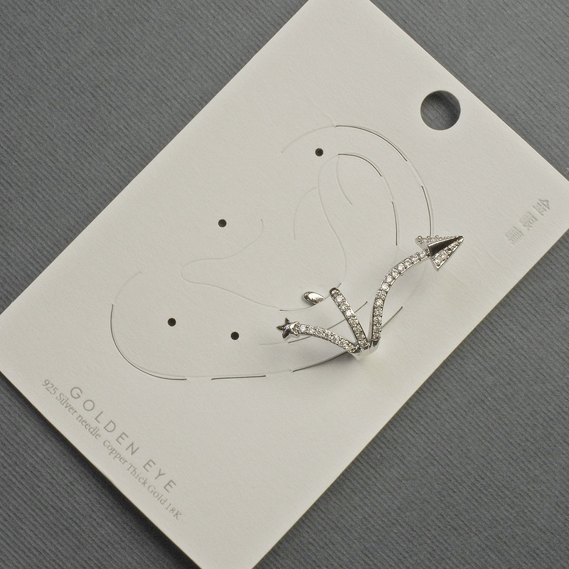 Сережка Каф на вушко сріблястий метал L-35мм+-білі стрази, фото 1