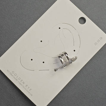 Сережка Каф на вушко Шпилька сріблястий метал 14х24мм+-білі стрази