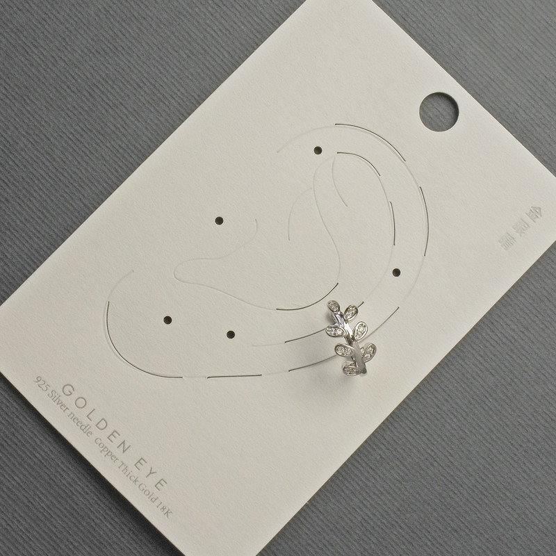 Сережка Каф на вушко сріблястий метал 7х13мм+-білі стрази, фото 1