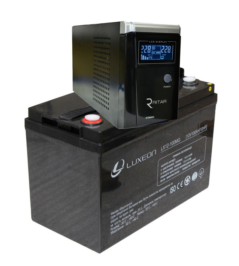 Комплект резервного живлення ДБЖ Ritar rtsw-600 lcd + Luxeon agm lx12-100mg 100ah для 7-12ч роботи котла