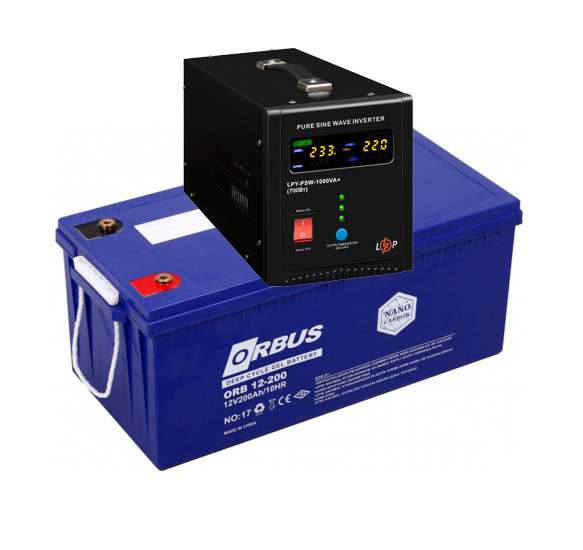 Комплект резервного живлення ДБЖ Logicpower LPY-PSW-1000 + Orbus ORB12200 gel для 20-24ч роботи газового котла