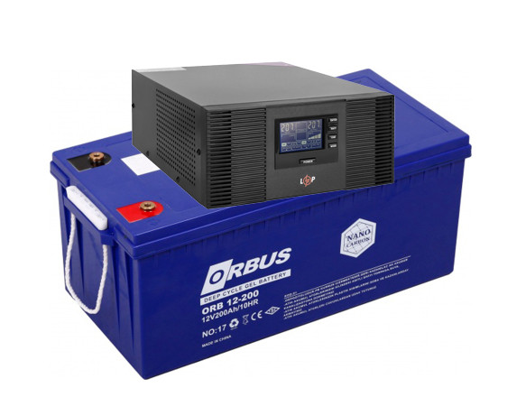 Комплект резервного живлення ДБЖ Logicpower LPM-PSW-1500 + Orbus ORB12200 gel для 20-24ч роботи газового котла