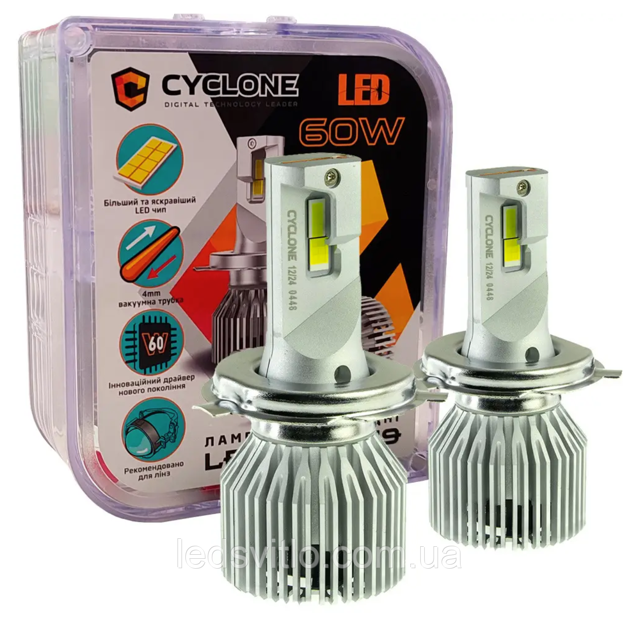 LED лампи автомобільні CYCLONE H4 12V 60W 17500Lm 6000K (комплект 2шт)