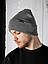 Шапка трикотажна тепла з підворотом чоловіча жіноча шапка біні Basic графіт, фото 2
