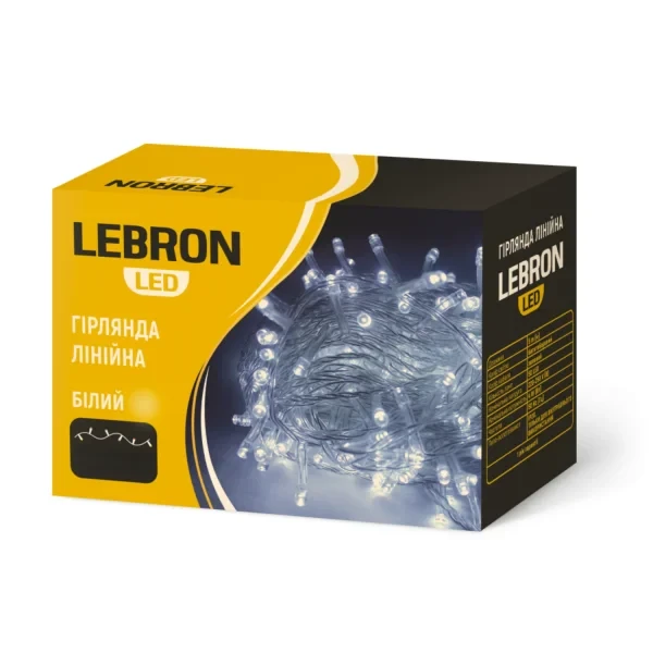 Гирлянда LED LEBRON линейная 10м, 100LED, белая, IP20, прозрачный кабель, фото 1