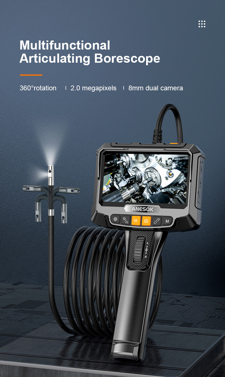 Відеоендоскоп з керованим зондом 360° 8.5мм пряма і бокова камера 1м 5" IPS екран S10 INSKAM