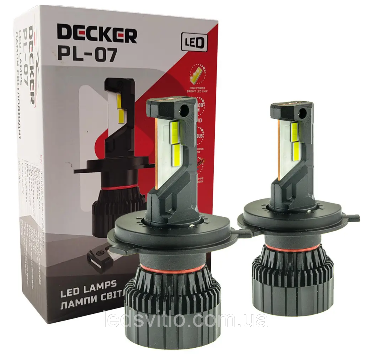 LED лампи автомобільні DECKER H4 12-24V (9-32V) 60W 12000Lm 6000K CANBUS (комплект 2шт)