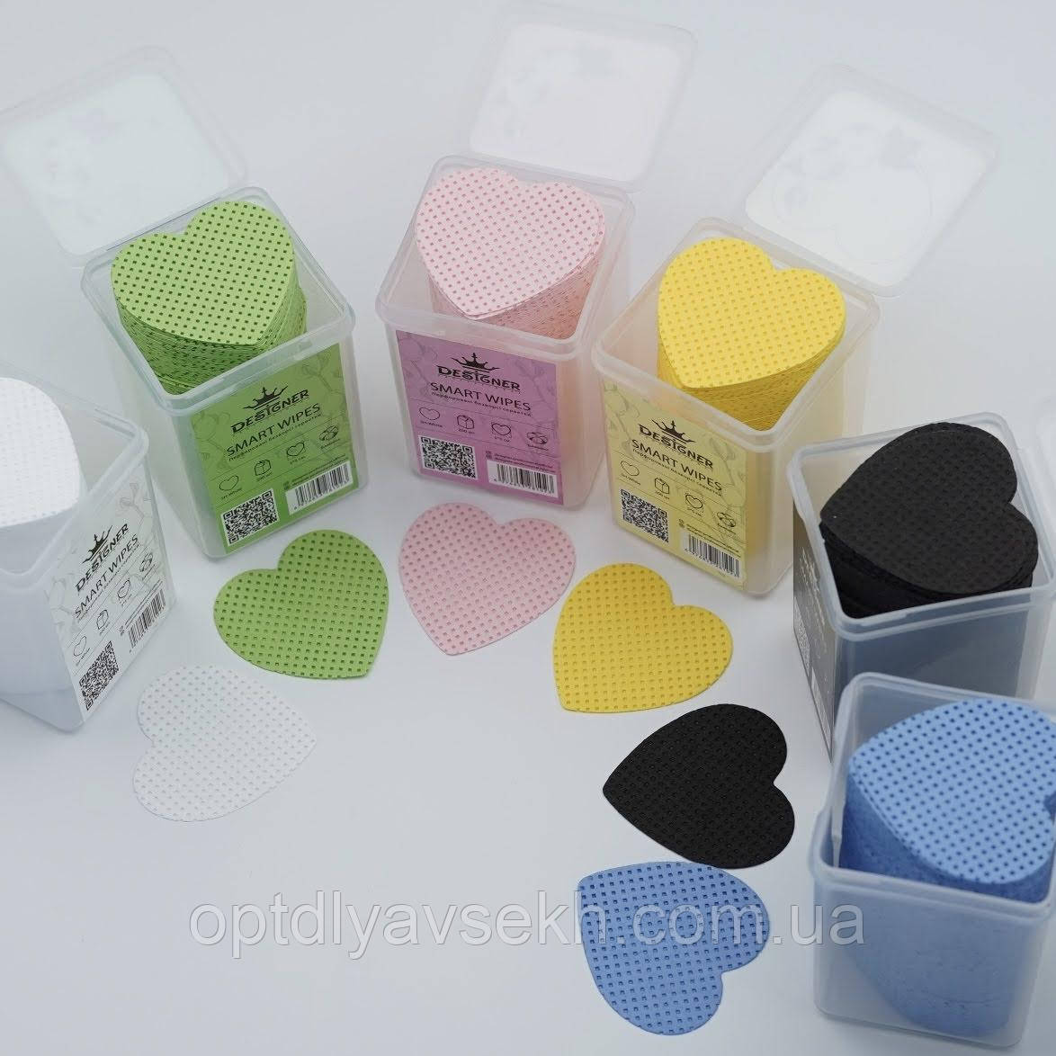 Безворсові серветки Designer Smart Wipes (heart) у формі серця та з перфорацією, в контейнері 200шт.уп., фото 1