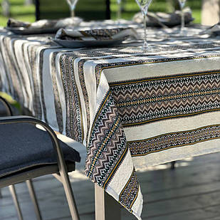 Скатертина лляна Етно №1, "Український орнамент", люкс якість (Під замовлення, або стандартний розмір)