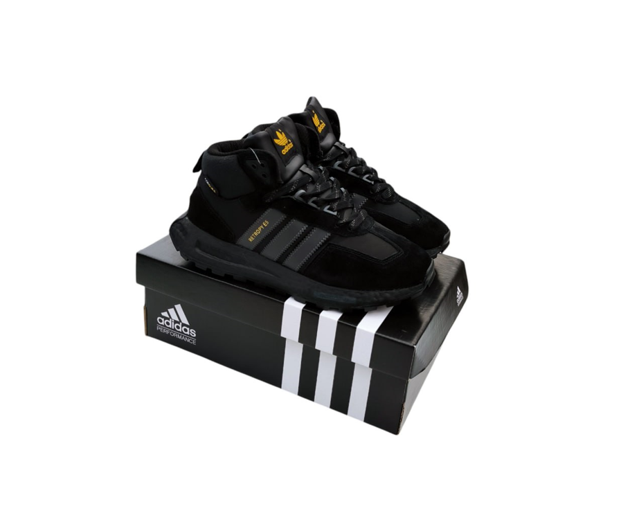 Зимові кросівки чоловічі Adidas Retropy E5 black чорні Адідас Ретроп високі з хутром