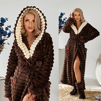 Жіночий теплий халат з капюшоном (р.S-M,L-XL,2XL-3XL) Туреччина