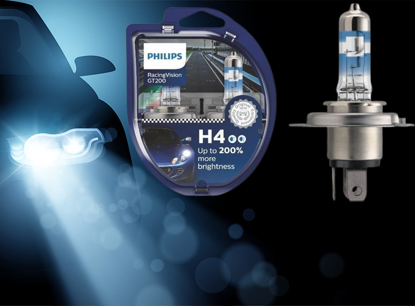 Галогенна лампа Philips H4 RacingVision GT200 +200% (2 шт.)