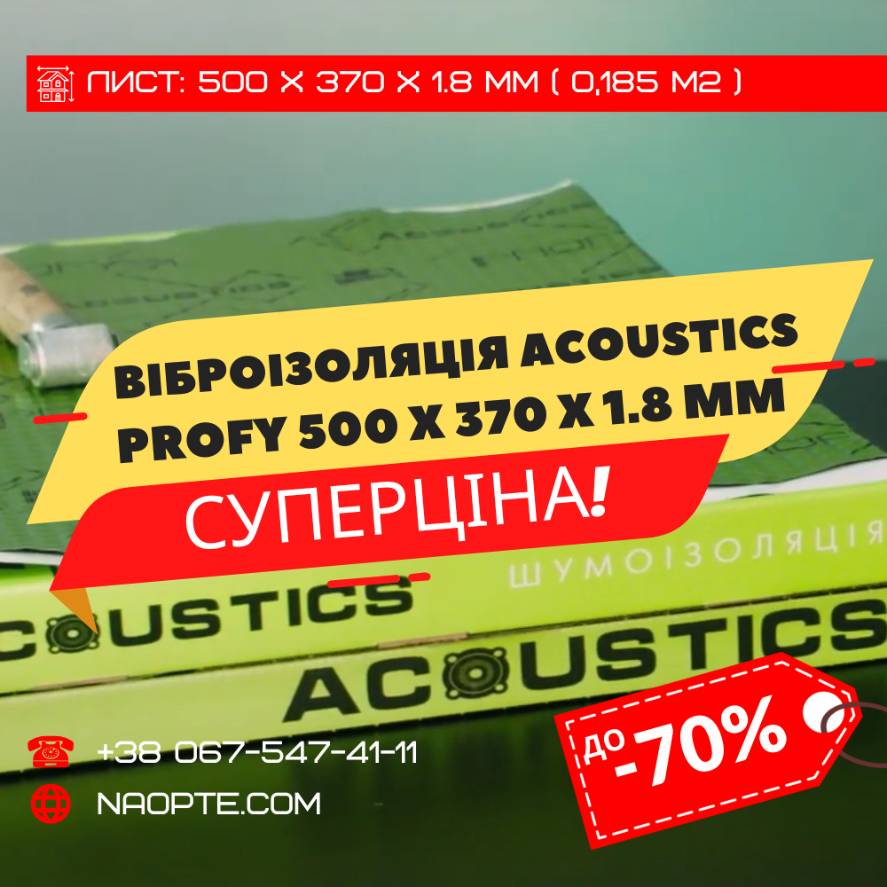 Віброізоляція авто 1,8 мм ACOUSTICS PROFY 370 х 500 х 1,8 мм
