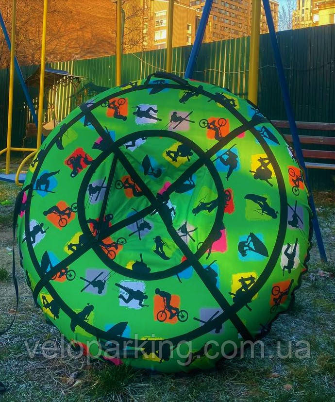 Тюбінг (ваташка) 100 см, з камерою, надувні санки дитячі, крижана пВХ, плюшка зелений салатовий спорт