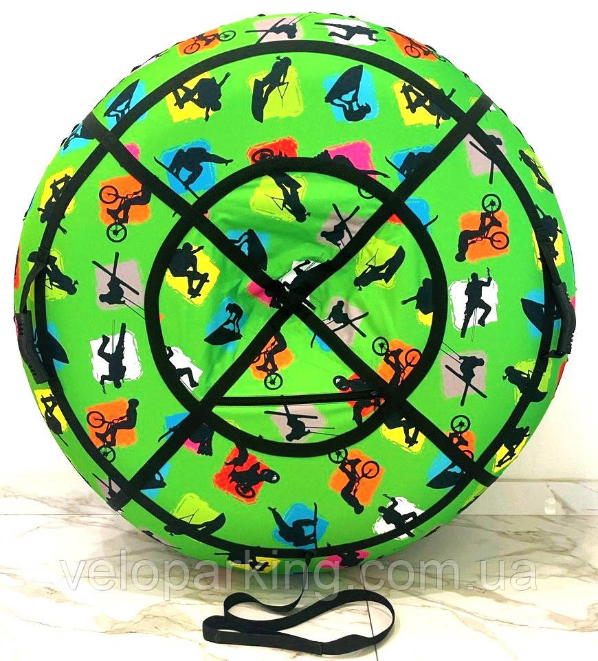 Тюбінг (ваташка) 100 і 120 см, з камерою, надувні санки дитячі, крижана пВХ, плюшка зелений салатовий спорт