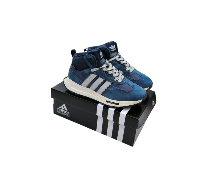 Зимові Adidas Retropy E5 кросівки чоловічі сині Адідас Ретроп високі з хутром молодіжні