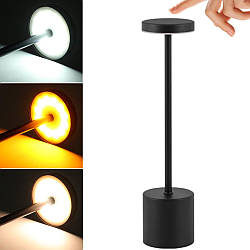 Настільна LED лампа на акумуляторі 34х8см, від USB, Чорна / Сенсорний світильник / Бездротова лампа-нічник