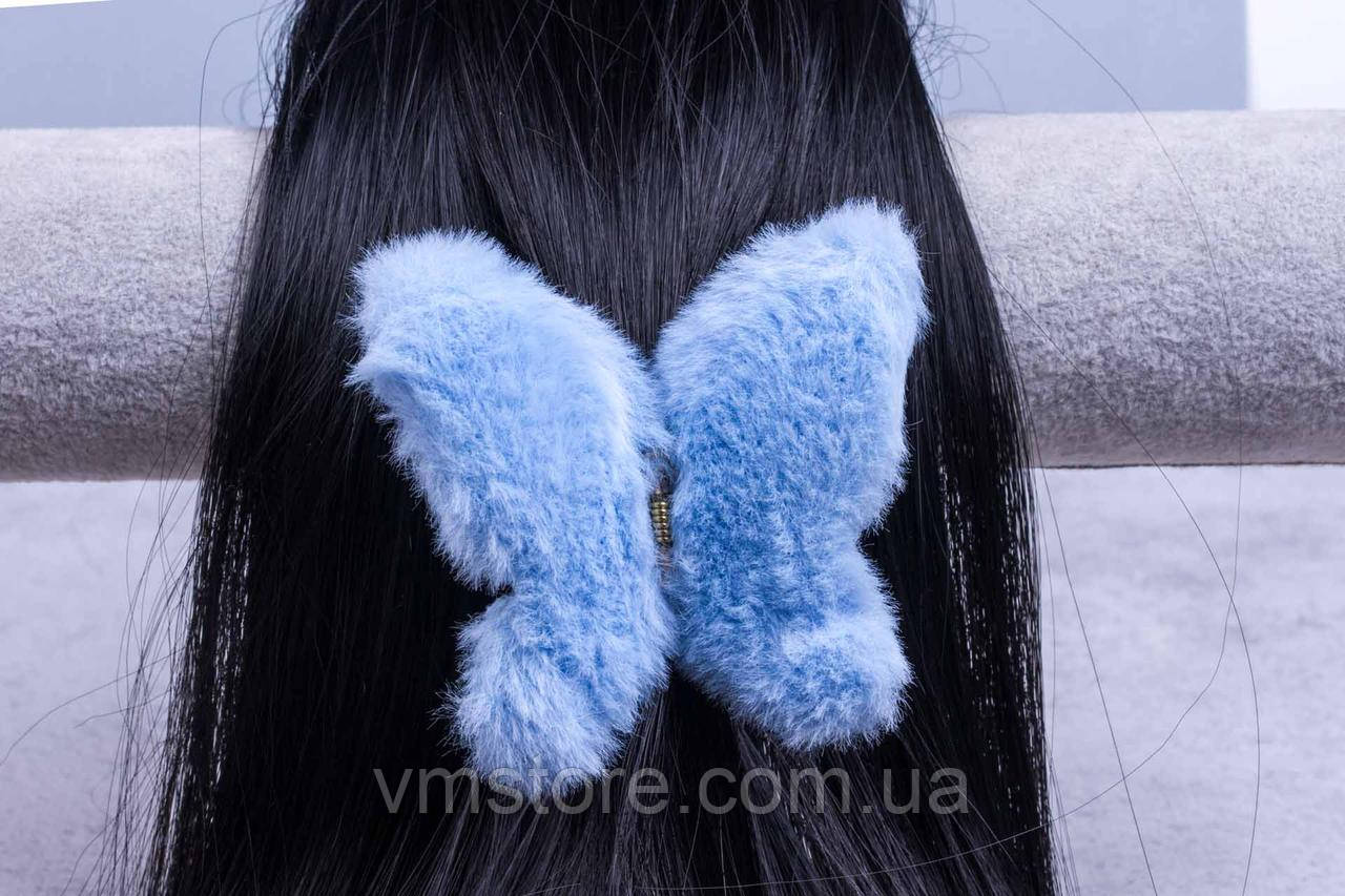 Краб метелик для волосся, краб хутряний, хутряна шпилька метелик, блакитний, фото 1