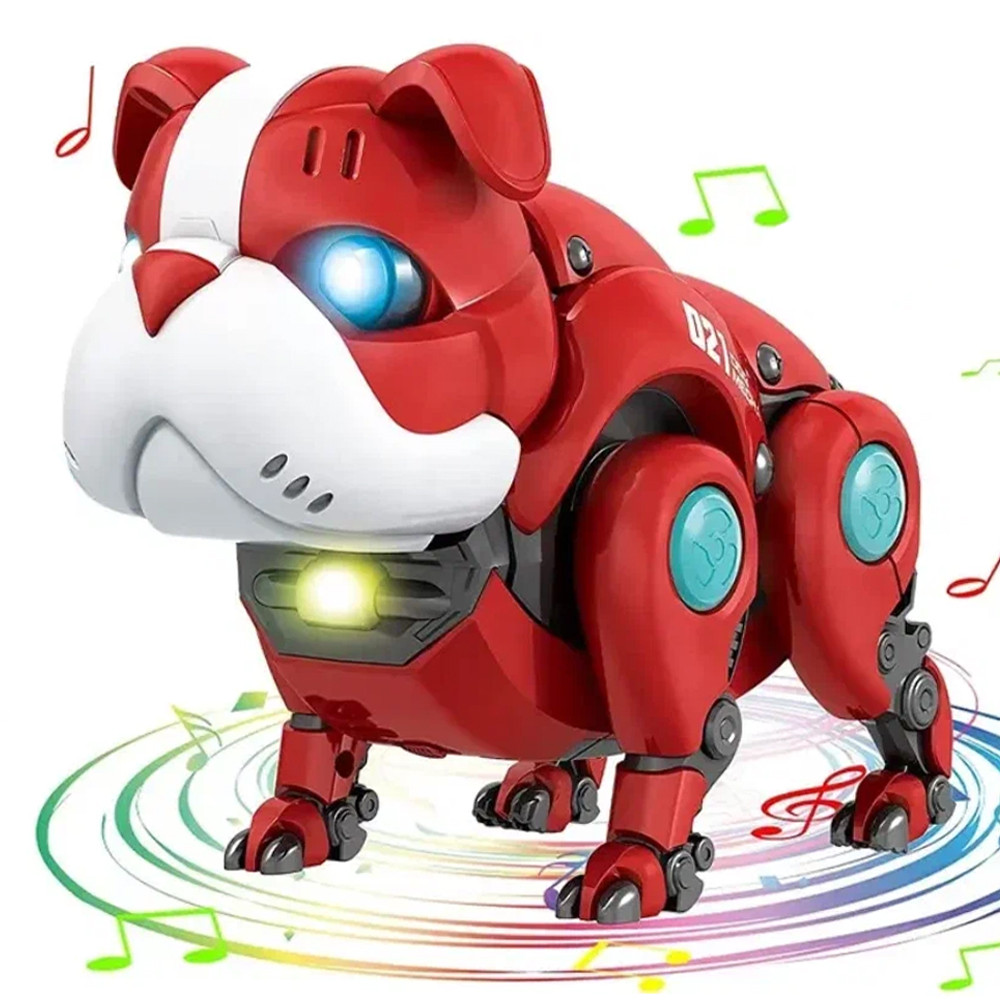 Інтерактивна іграшка собака Бульдог, на батарейках, 13 см, Mecha Dog R11 / Танцююча іграшка собака робот