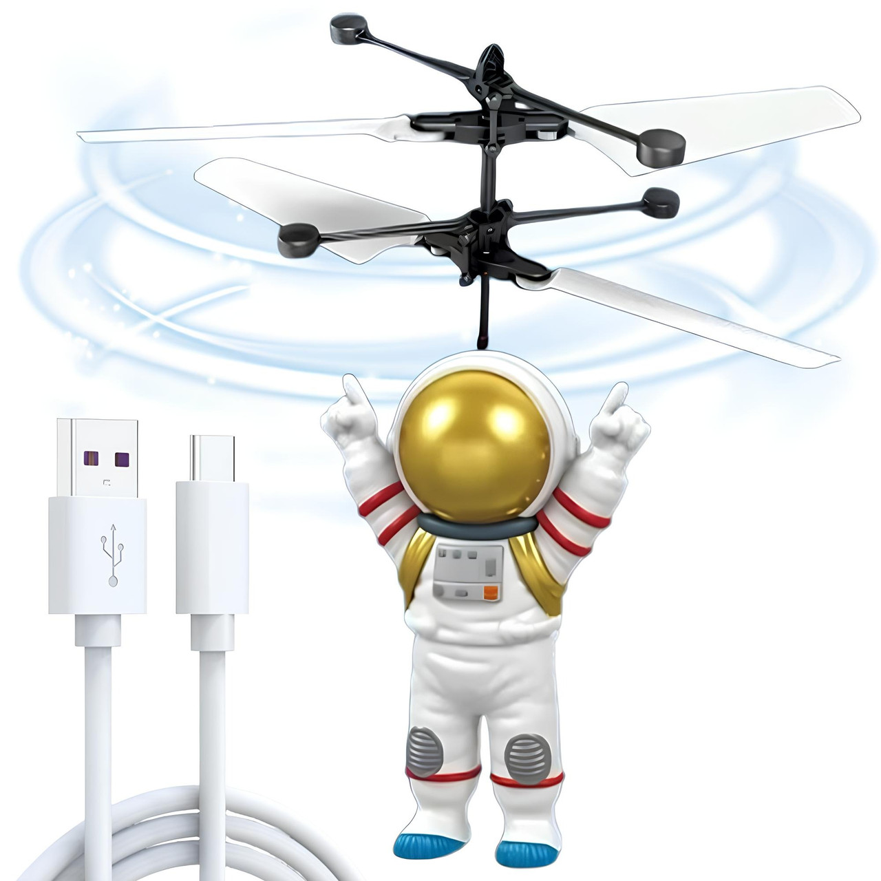Індукційна іграшка астронавт 17х15см, з підсвічуванням, USB, Astronauts / Літаюча іграшка / Літаючий астронавт