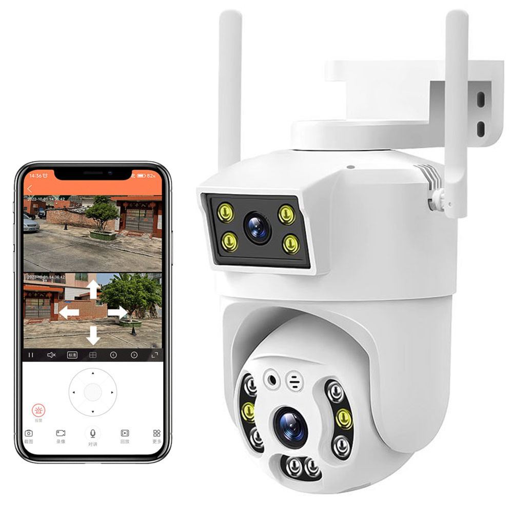 Вулична WIFI камера спостереження 4 MP, 2 об'єктиви, PTZ / Вайфай камера поворотна / IP камера відеоспостереження, фото 1