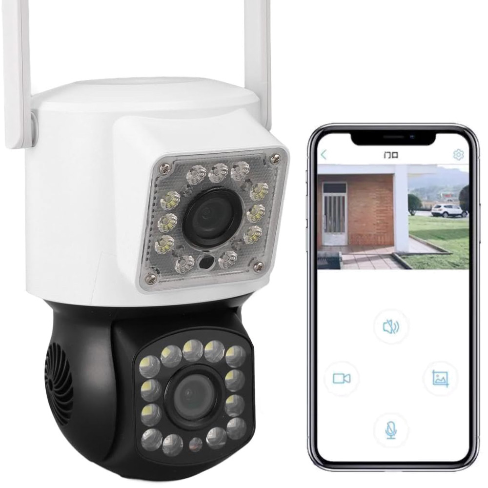 Вулична камера відеоспостереження з 2 камерами та WiFi, 4MP / Поворотна вайфай камера зовнішнього спостереження, фото 1